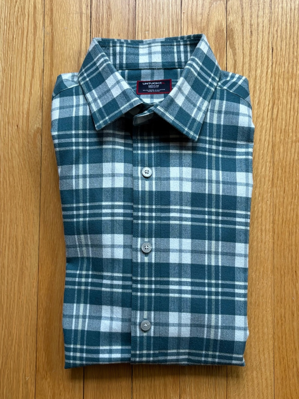 UNTUCKit Men’s Long Sleeve Shirt Regular Fit Medium Green White Yellow Plaid